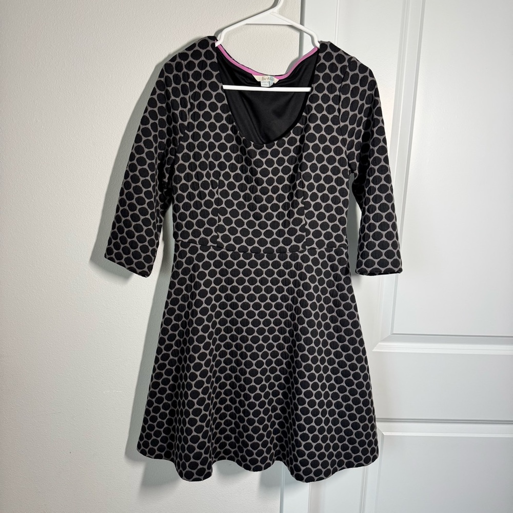 Boden Black and Gray Polka Dot Fit & Flare Dress Size 8 Petite 3/4 Sleeves Fall